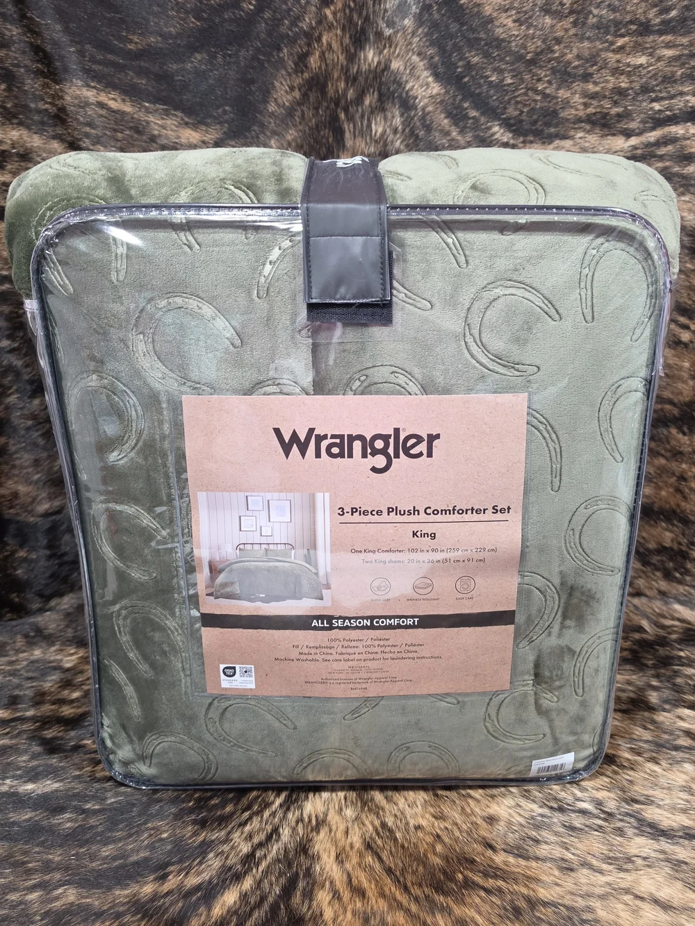 Wrangler King 3-Piece Plush Comforter Set - Green Horseshoes